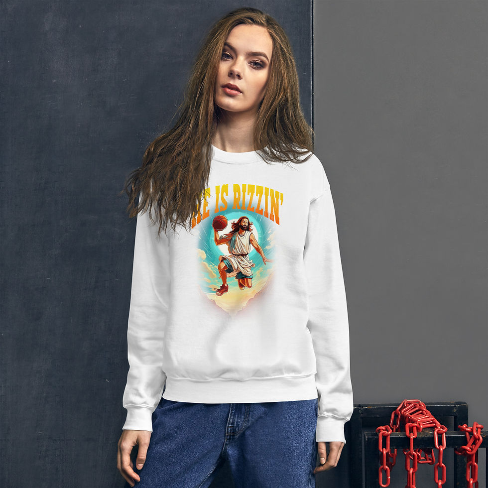 Thumbnail: He Is Rizzin’ Unisex Basketball Jesus Easter Crewneck Sweatshirt