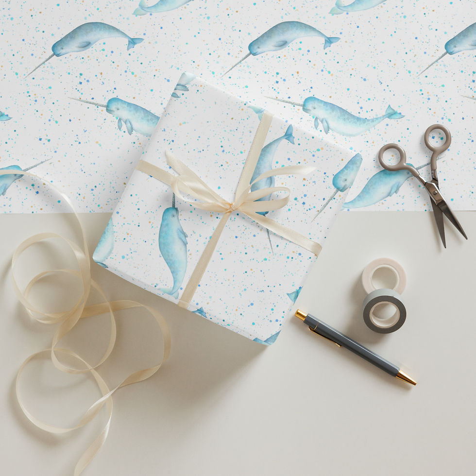Thumbnail: Narwhal Splatters and Swirls Wrapping paper sheets