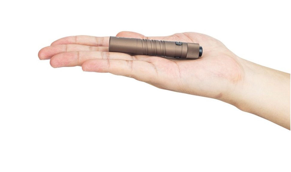 Thumbnail: olight i3t eos mini edc flashlight in palm of hand