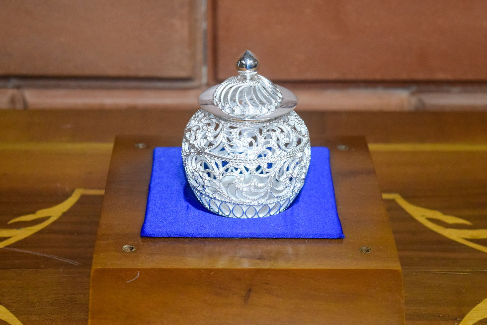 Thumbnail: Silver Prosperity Pot Front View Filigree Ornament Collector's item
