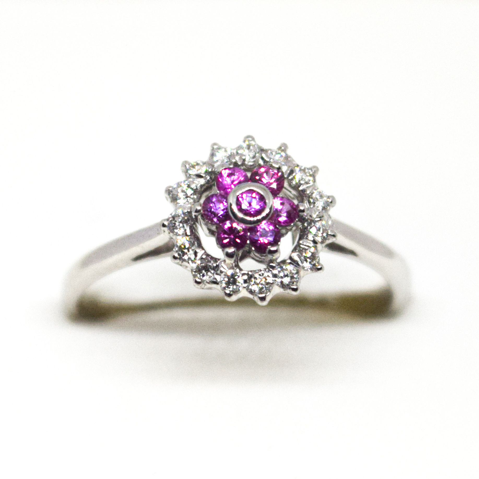 18kt White Gold Ring with Diamonds and Pink Sapphires Sri Lankan Engagement Rings Dienge