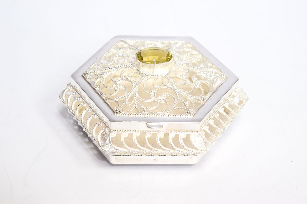 Silver Hexagonal Jewellery Box with Lemon Quartz Corporate Gift Luxury Gift Shop Colombo