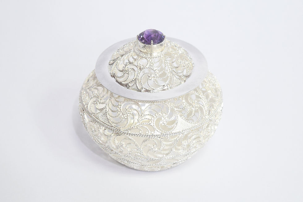Sterling Silver Prosperity Pot with Amethyst gemstone Dienge Luxury Gift Shop