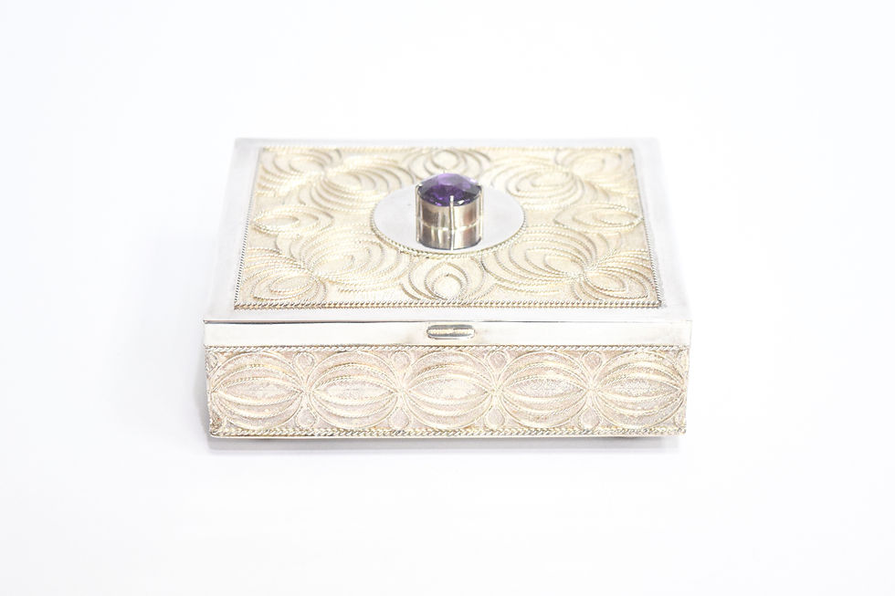 Sterling Silver Rectangular Jewellery Box with an Amethyst Gemstone Dienge