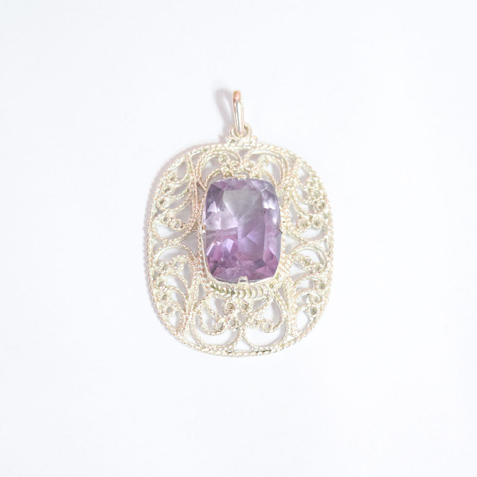 Sterling Silver Oval Shaped Pendant with Amethyst Gemstone Colombo Jewellery Store Dienge