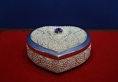 Sterling Silver Heart Shaped Jewellery Box Amethyst Dienge
