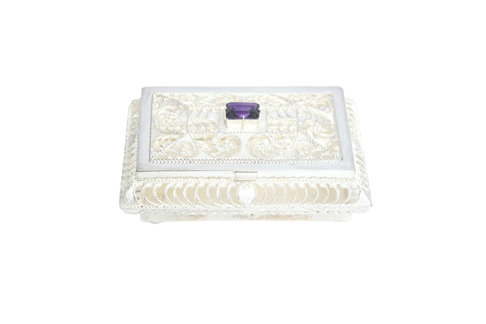 Handcrafted Sterling Silver Rectangular Jewellery Box with Amethyst Dienge Gift Shop Colombo