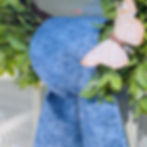 Tilda Something Blue Denim wreath sash deep denim powder blue tonal floral cotton tied on eucalyptus wreath white door
