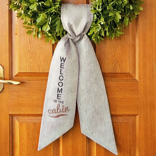 Thumbnail: Welcome to the Cabin Embroidered Linen Wreath Sash