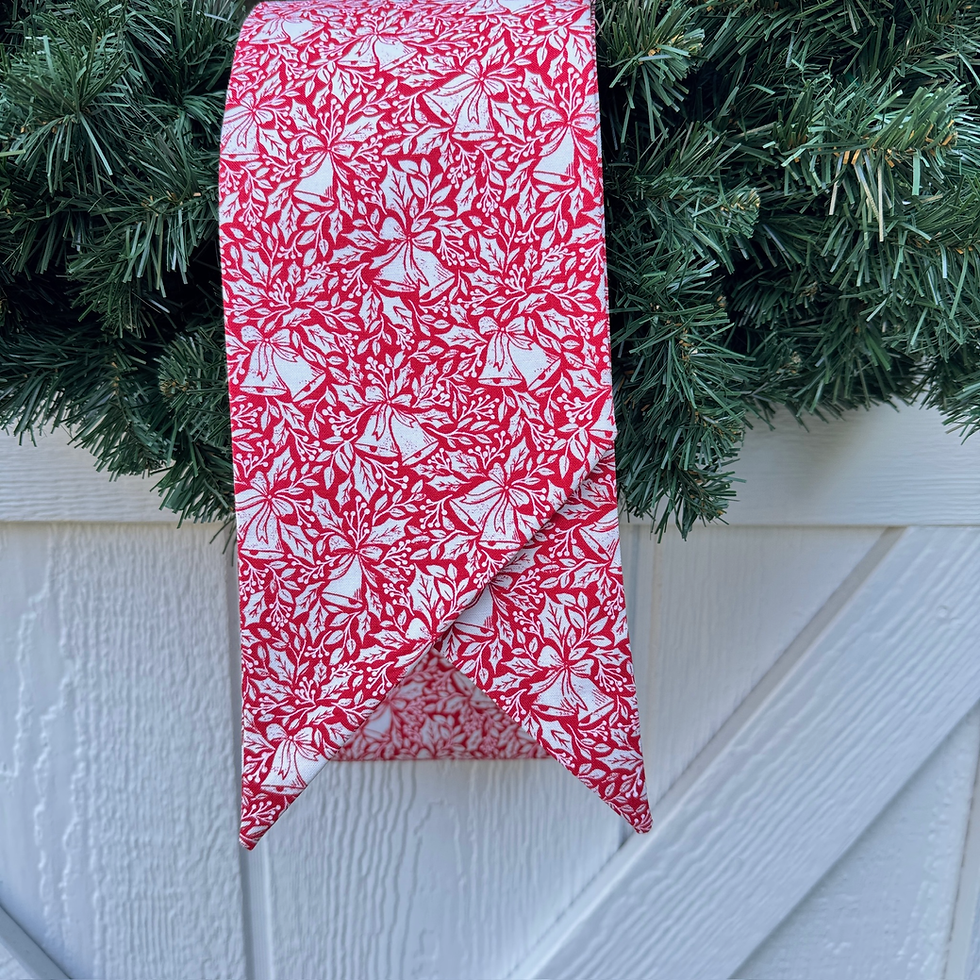 Thumbnail: Christmas Wreath Bow Holiday Decoration Door Accent Red White Bell Pattern Holly Design Simple Knot Sash Accessory Winter