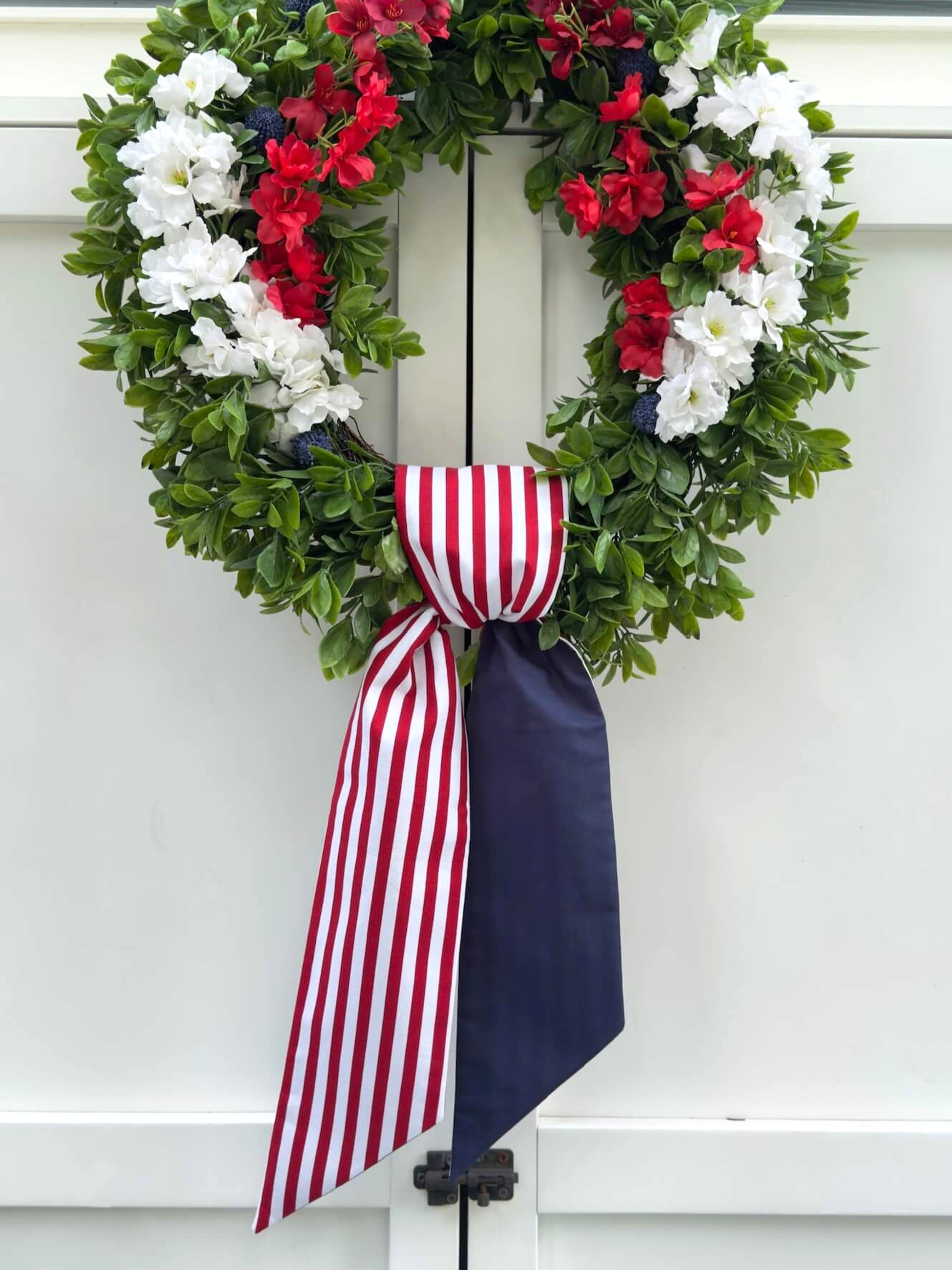 Patriotic Red Stripe and Navy Wreath Sash | Fresh Landing