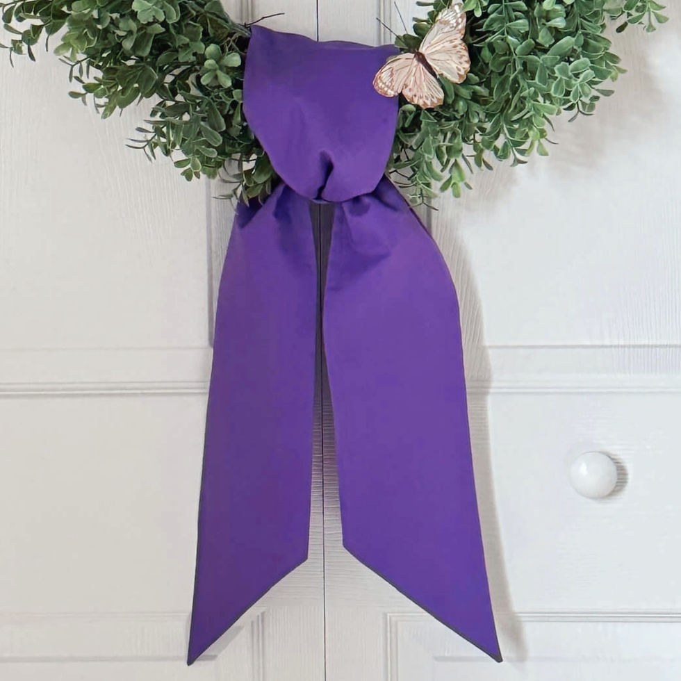 Thumbnail: Lenten Purple Wreath Sash for Easter Holiday Display for Wreath or Cross Displayed on a boxwood
