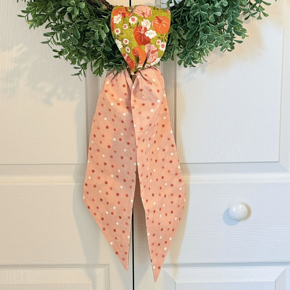Thumbnail: Pink and green pumpkin reversible wreath sash tied on boxwood wreath, Halloween front door decor"