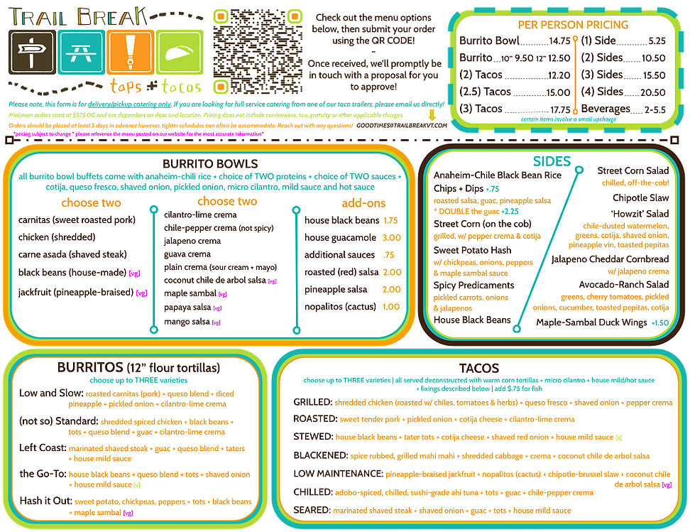 Group Catering - pickup + delivery menu_