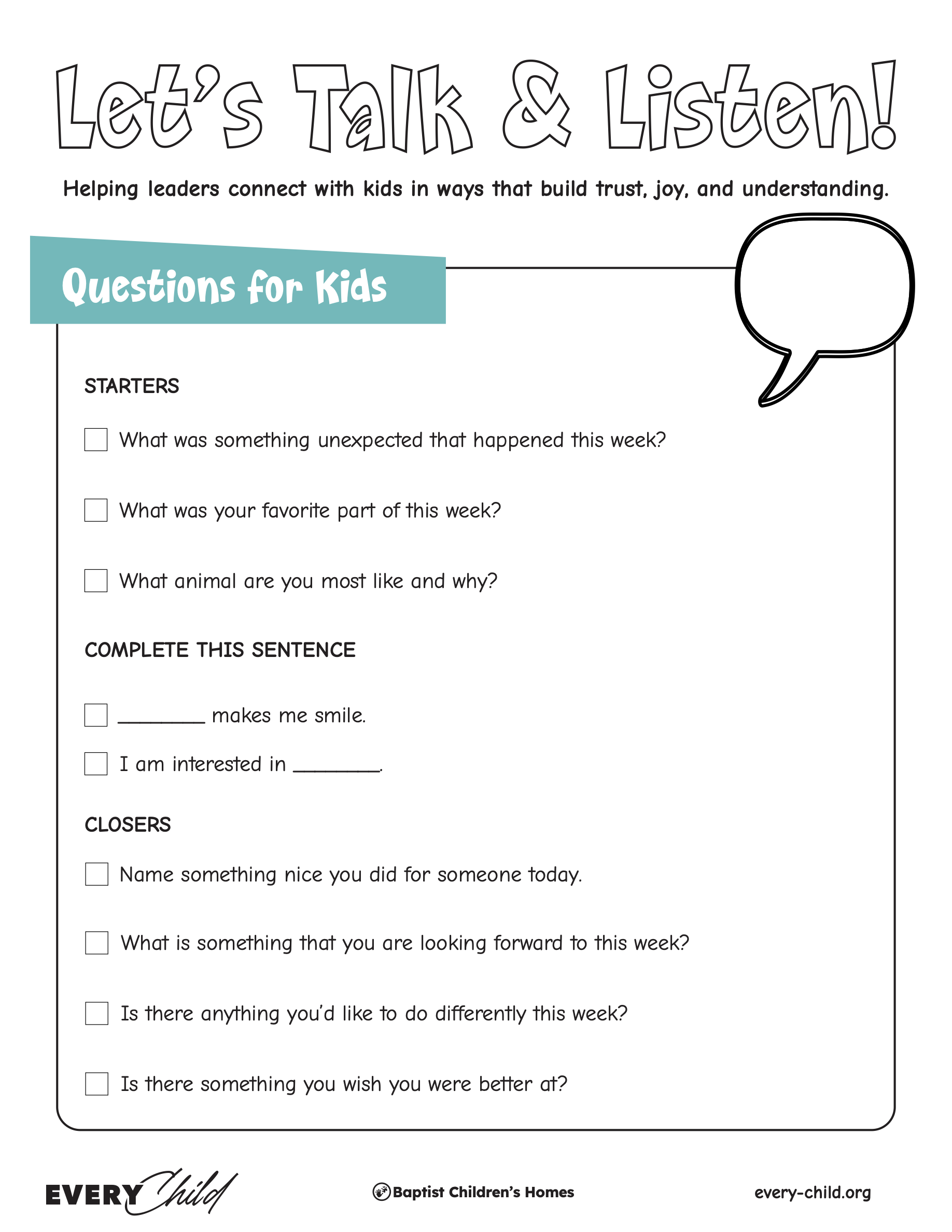 Let's Talk Family Activity