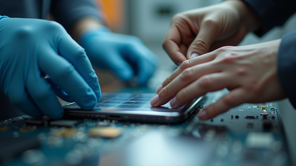 Close-up view of a technician replacing a smartphone screen