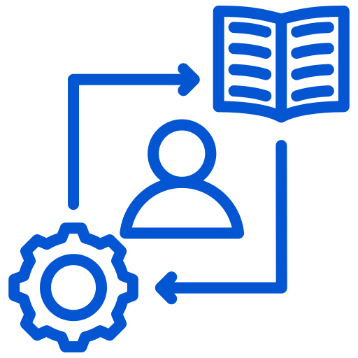 Person icon linked with gear and document: secure user profile settings