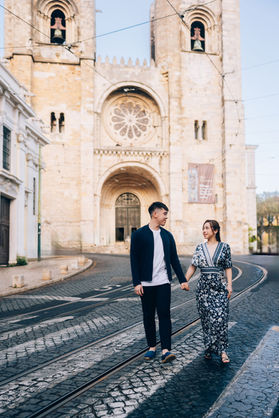 pre wedding photoshoot Lisbon Hong Kong bride Asian couple cathedral architecture romantic city portrait
