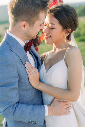 destination wedding Hungary Hong Kong couple Asian bride groom romantic close up natural bridal look