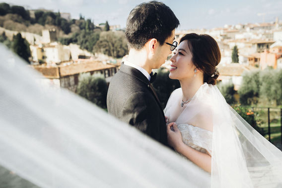 pre wedding photoshoot Italy Florence Asian couple close up romantic soft light portrait