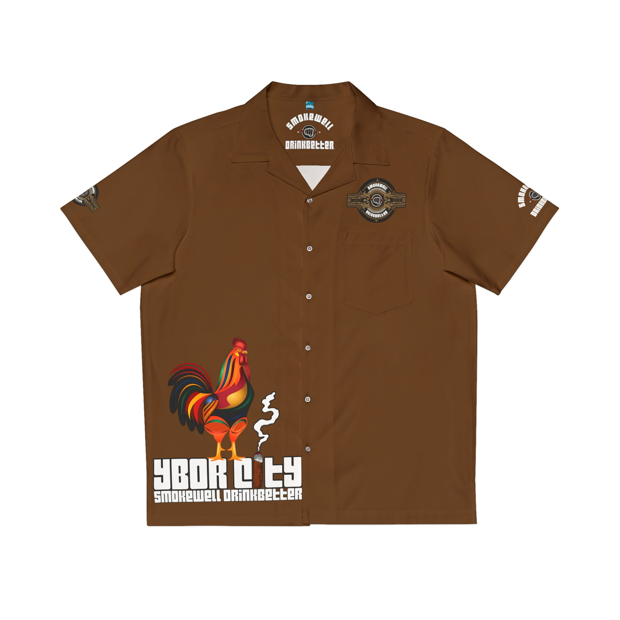 SWDB YBOR Rooster Brown Hawaiian Shirt