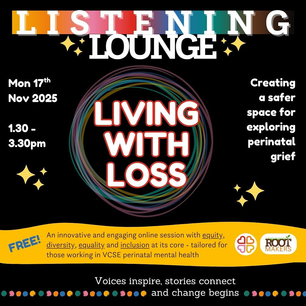 Infographic advertising a Listening Lounge session on 'Living with Loss' on 17th November 2025