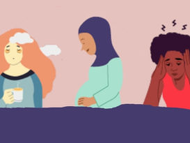 A graphic of 5 women all suffering from different forms of anxiety during pregnancy