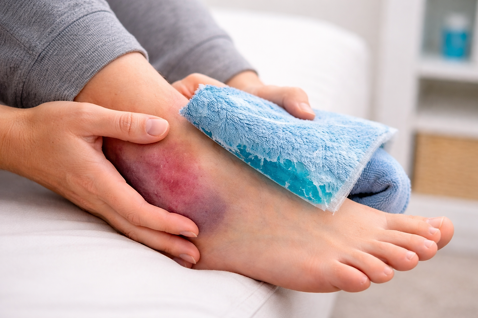 Bruised ankle with ice