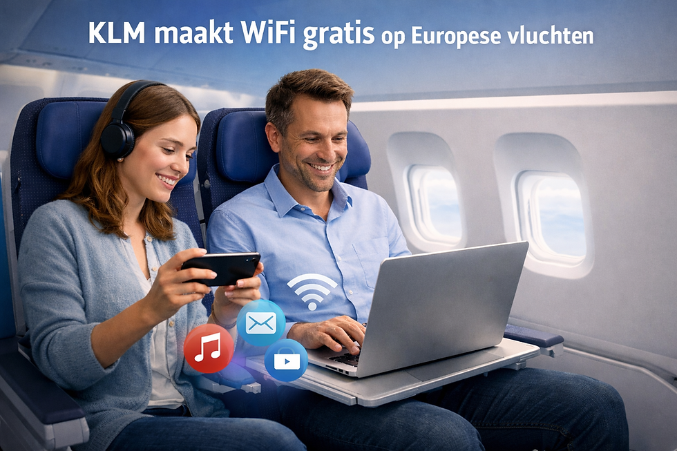 KLM maakt WiFi gratis op Europese vluchten
