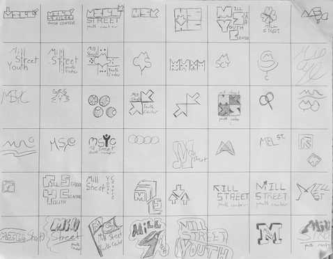 The first page of multiple logo concept sketches