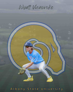 Graphic announcing a baseball player’s commitment to Albany State University.