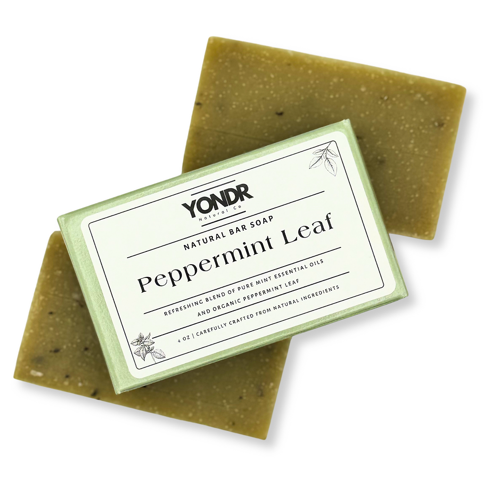 Yondr Natural Co. Peppermint Leaf Natural Bar Soap. Showcasing the smooth, rich texture and refreshing minty scent.