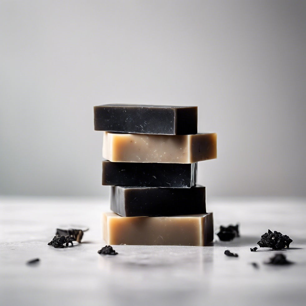 Stack of black tea tree natural soap and oatmeal natural soap sold by Yondr Natural Co.