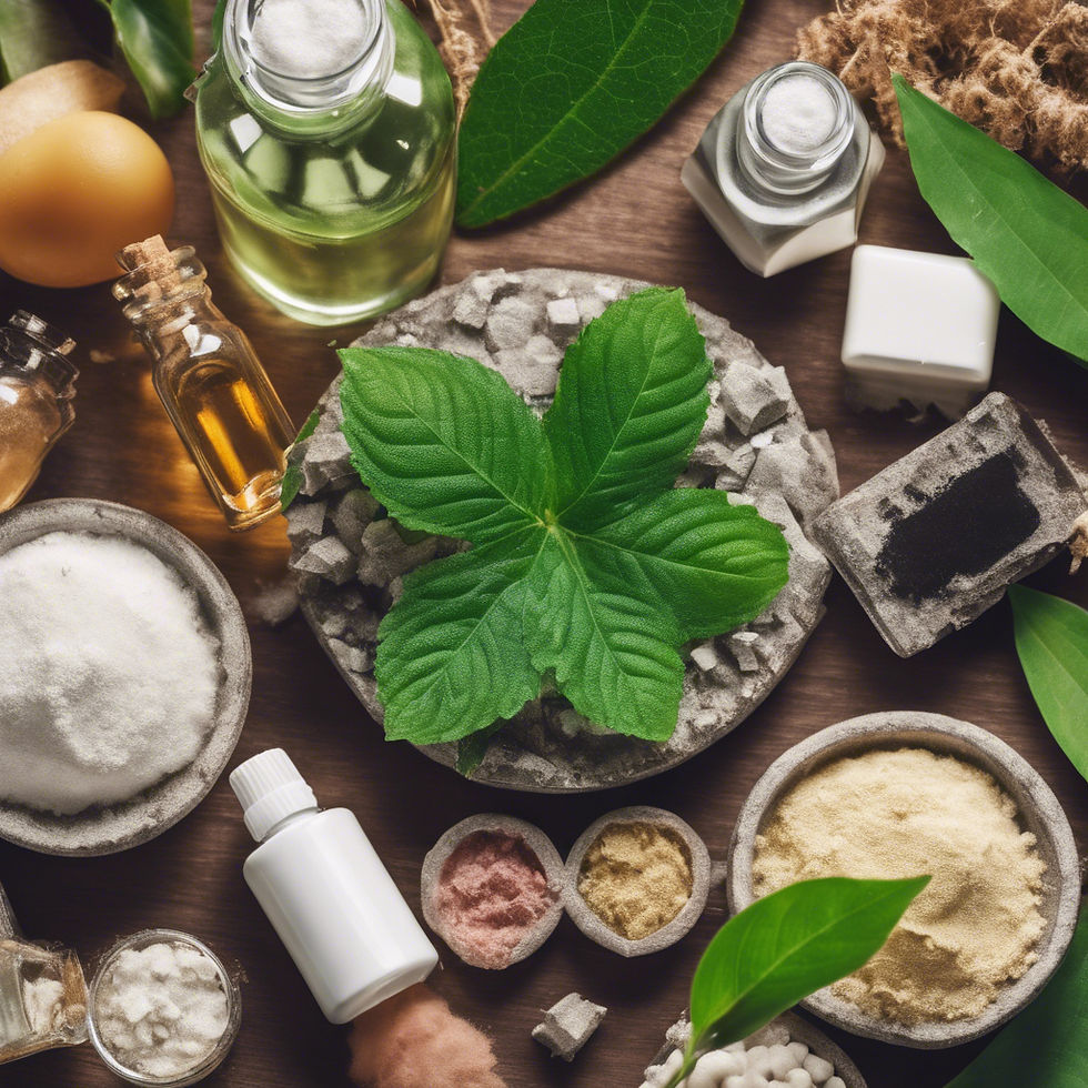 Closeup of various natural ingredients in natural light