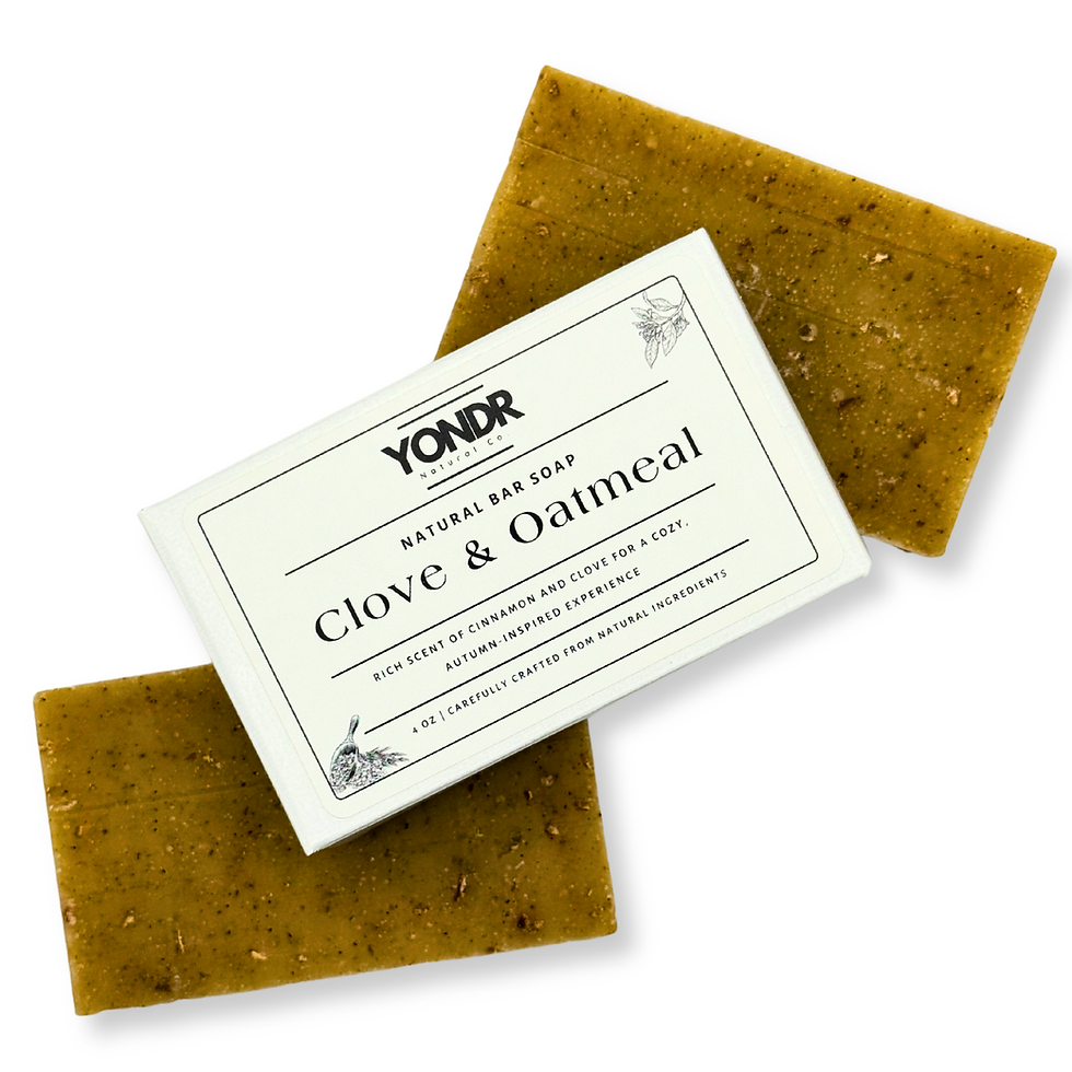 Yondr Natural Co. Clove & Oatmeal Natural Bar Soap. Featuring the rich, cozy texture with visible oatmeal and clove bits.