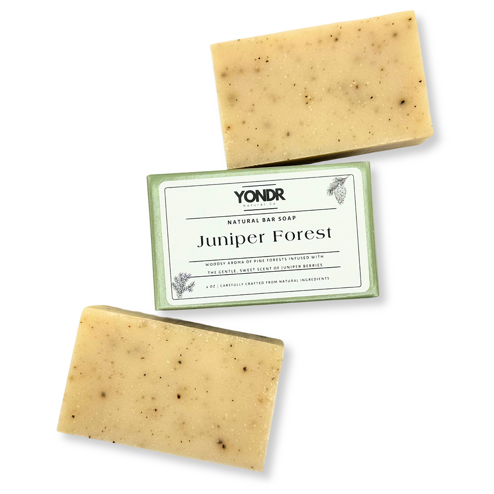 Thumbnail: Yondr Natural Co. Juniper Forest Natural Bar Soap. Highlighting the luxurious texture and rich, woodsy scent.