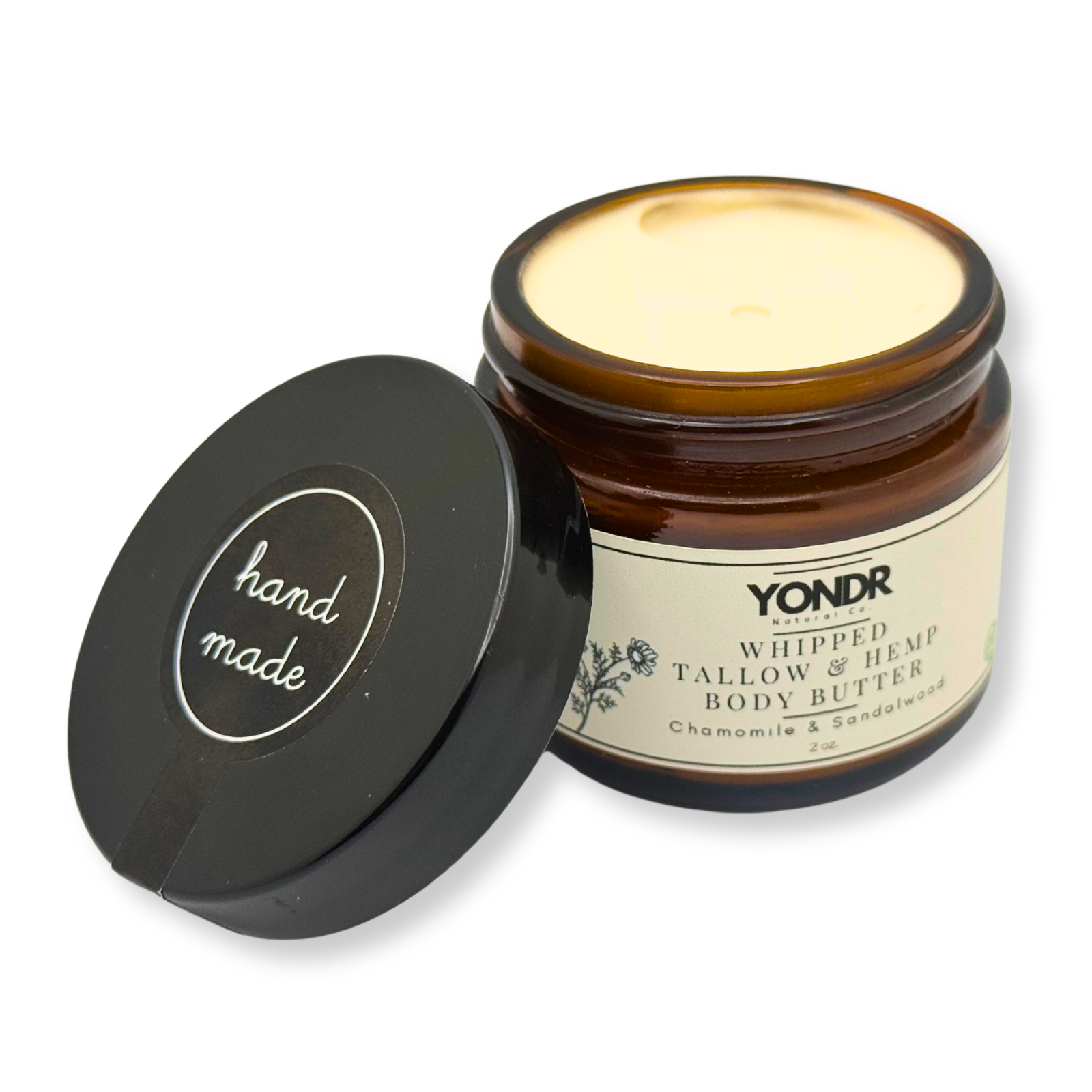 Close up product photo of Yondr Natural Co Grass-fed Tallow and Hemp Body Butter with Chamomile and Sandalwood