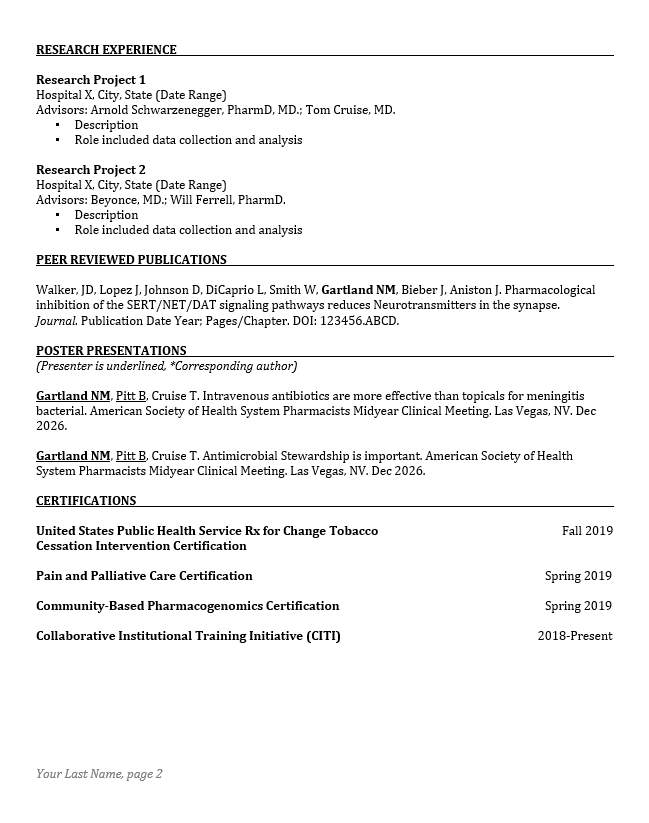 Pharmacy Curriculum Vitae Example