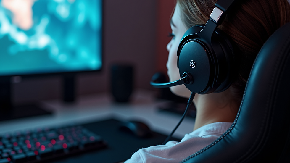 High angle view of a gaming headset with microphone