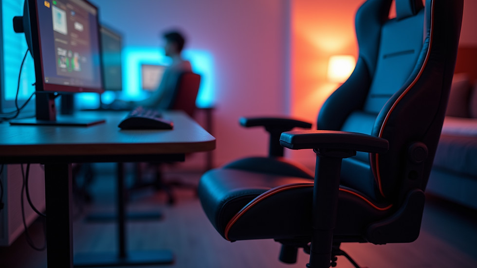 Close-up view of a gaming chair with ergonomic design