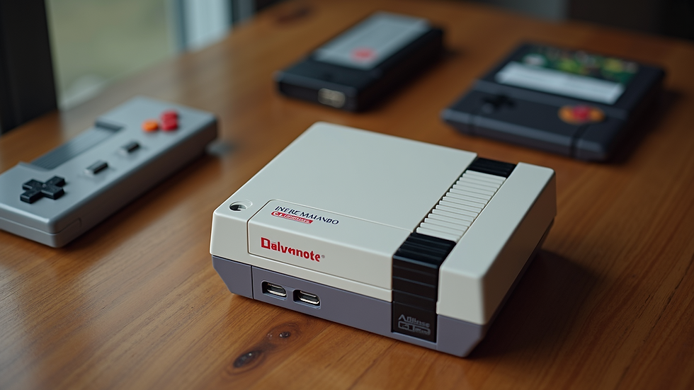 High angle view of classic game cartridges and memory cards on a wooden table