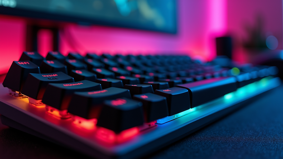 Eye-level view of a gaming mouse and keyboard setup