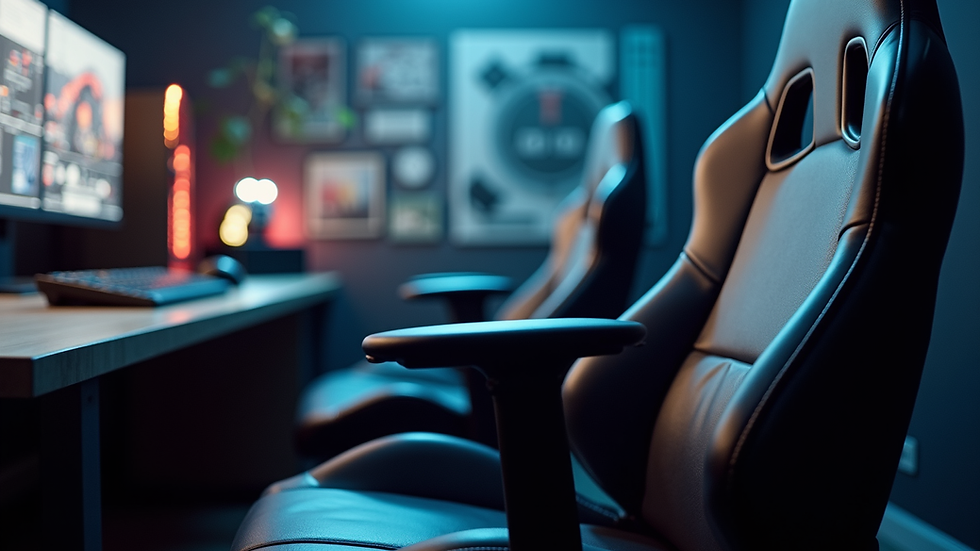 High angle view of a gaming chair with ergonomic design and adjustable features