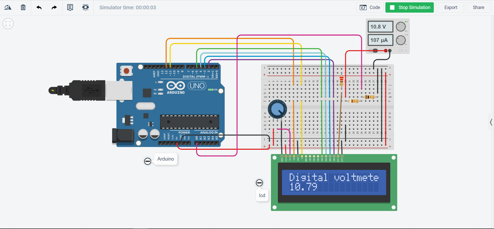 Digital voltmeter using Arduino-Project code