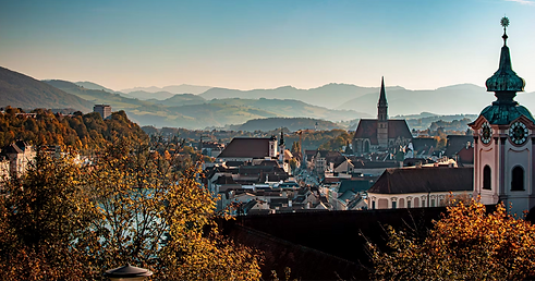 Stadtansicht von Steyr mit Umgebung des Studentenhauses