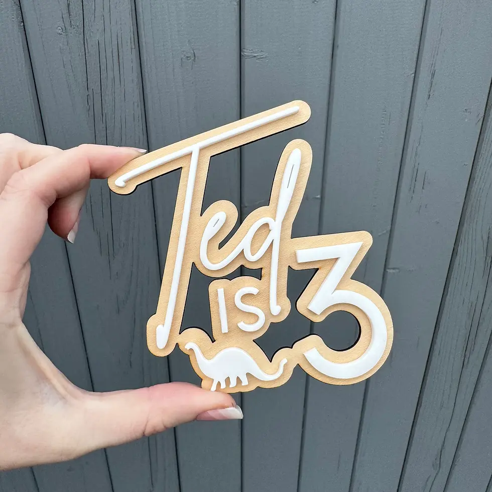 Thumbnail: Hand holding a sign that reads 'Ted is 3' with a dinosaur.