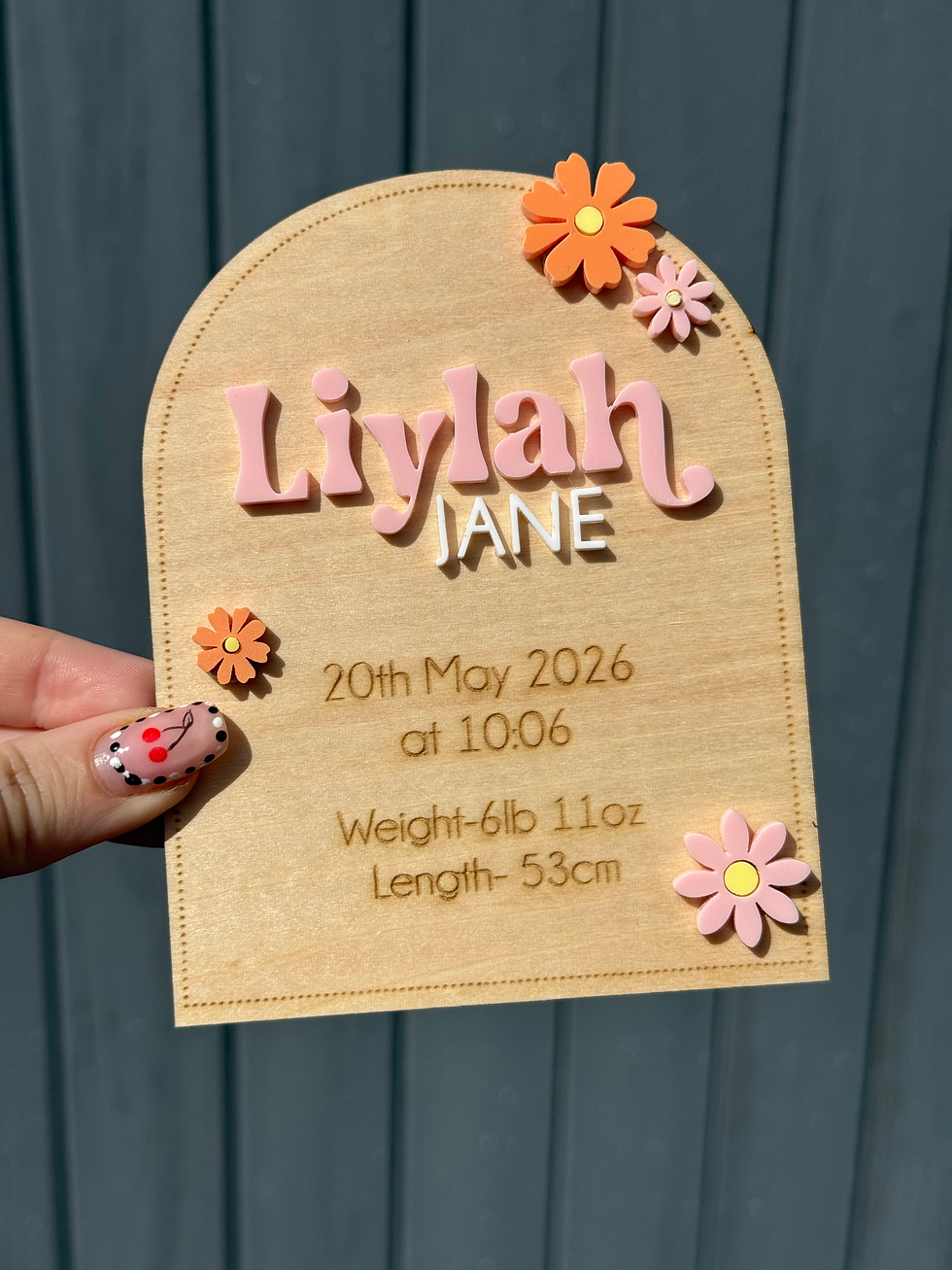 Thumbnail: Personalised   Flowers Baby Name Reveal Sign