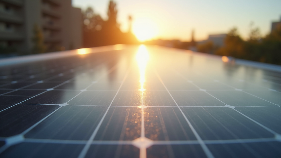 Close-up view of solar panel surface reflecting sunlight