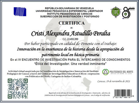 Ponencia IV Encuentro de investigación para el intercambio de Conocimientos.2021