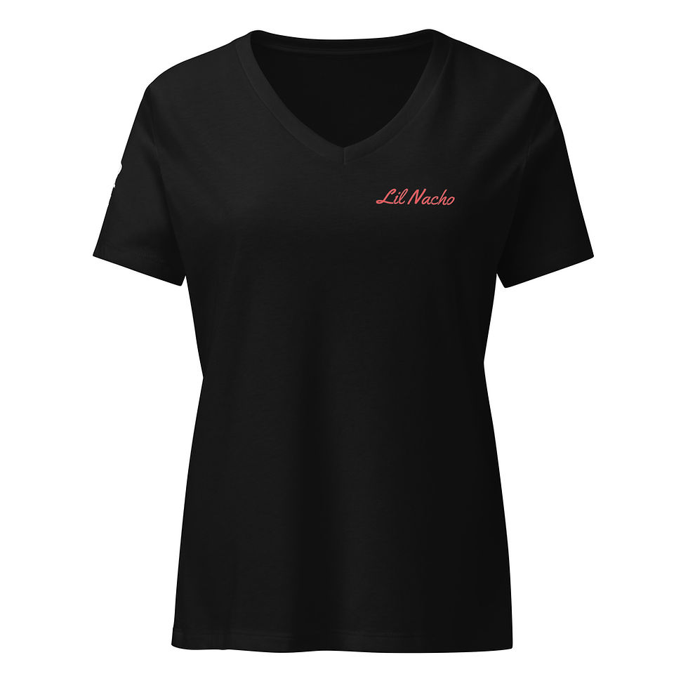 Thumbnail: Senior Nacho Against Animal Cruelty Women’s Relaxed V-Neck T-Shirt Dark Colors